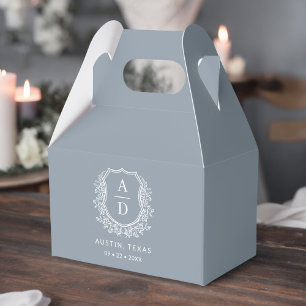 Floral Monogram Wedding Dusty Blue Crest Modern Favor Boxes