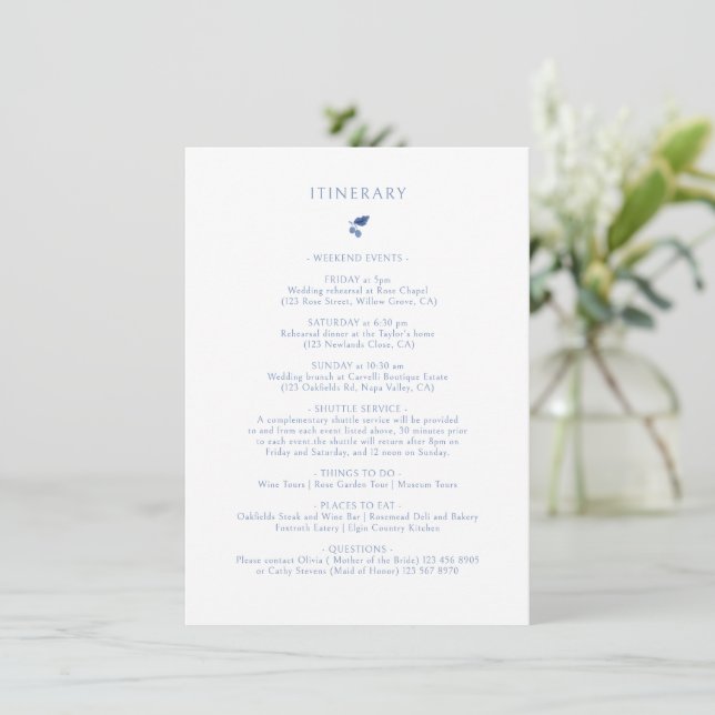 Floral Monogram Wedding Itinerary Enclosure Card (Standing Front)