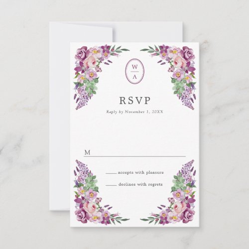 Floral Monogram Wedding RSVP Card