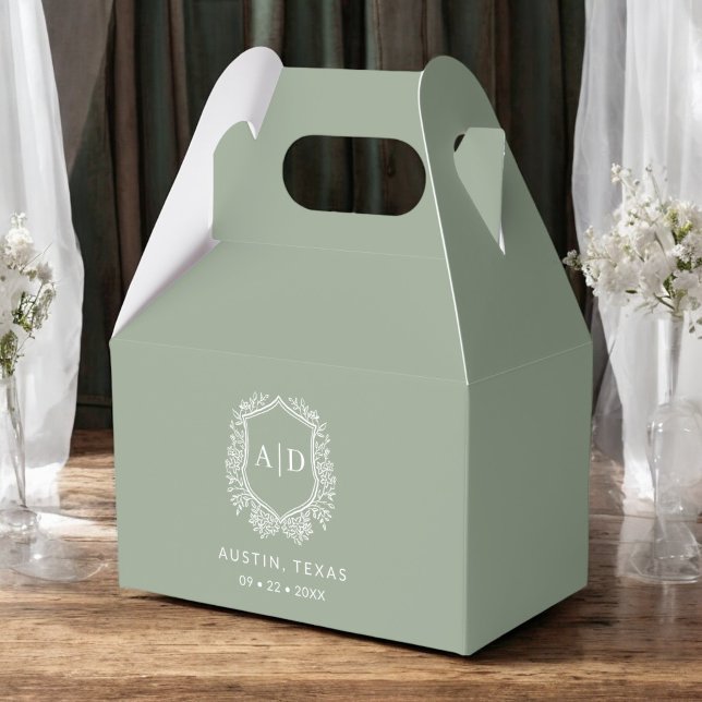 Floral Monogram Wedding Sage Green Crest Modern Favor Boxes (Creator Uploaded)