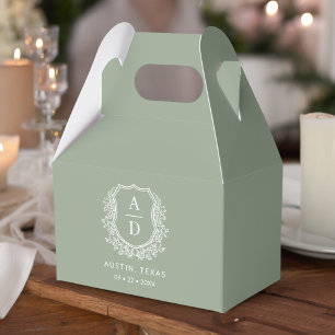 Floral Monogram Wedding Sage Green Crest Modern Favor Boxes