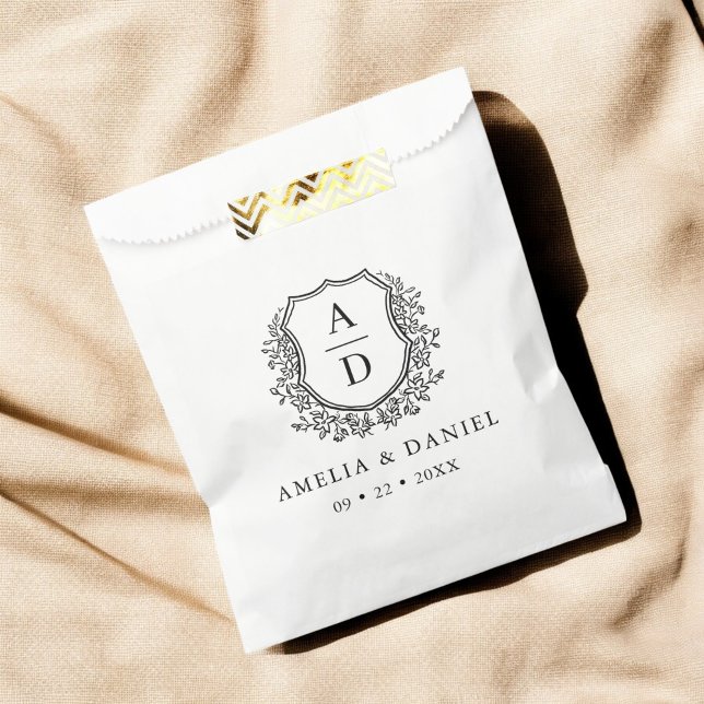 Floral Monogram Wedding White Crest Modern Favor Bag (Creator Uploaded)