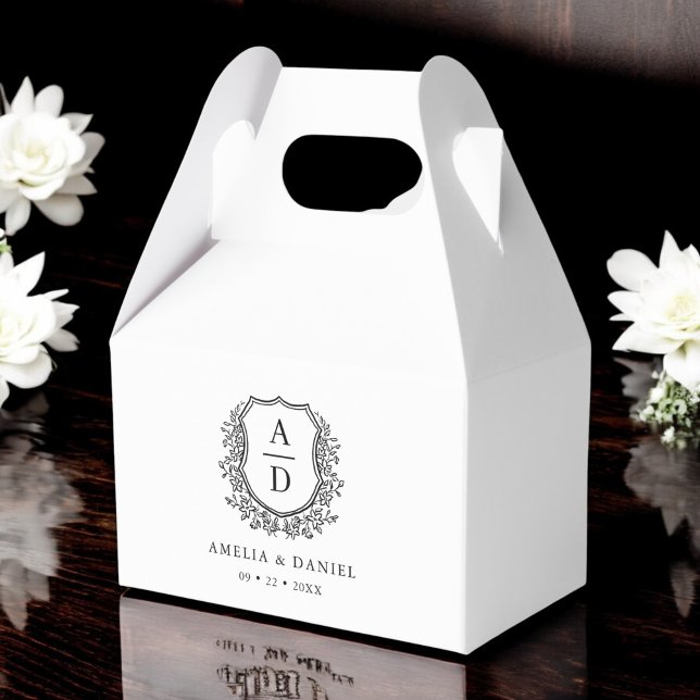 Floral Monogram Wedding White Crest Modern Favor Boxes (Creator Uploaded)