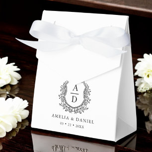 Floral Monogram Wedding White Crest Modern Favor Boxes