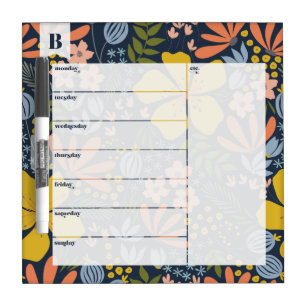 Floral Monogram Weekly Calendar Dry Erase Board