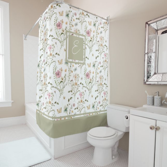 Floral Monogram Wildflower Shower Curtain (In Situ)
