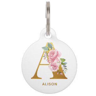 Floral Monogram with Pet Name and Owners Contact ID Tag