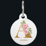 Floral Monogram with Pet Name and Owners Contact Pet ID Tag<br><div class="desc">Floral Monogram with Pet Name and Owners Contact Pet ID tag.</div>