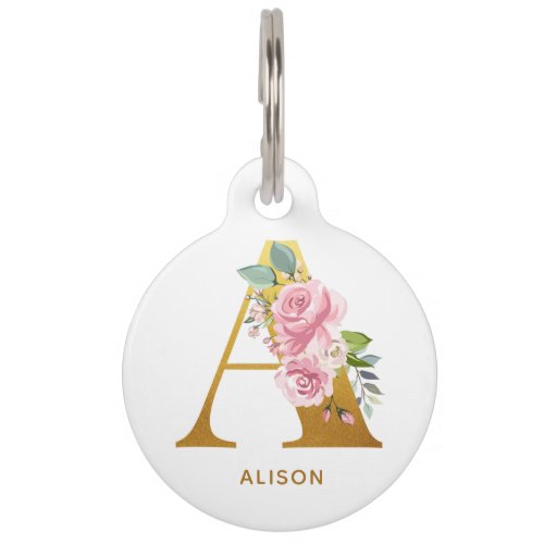Floral Monogram with Pet Name and Owners Contact Pet ID Tag