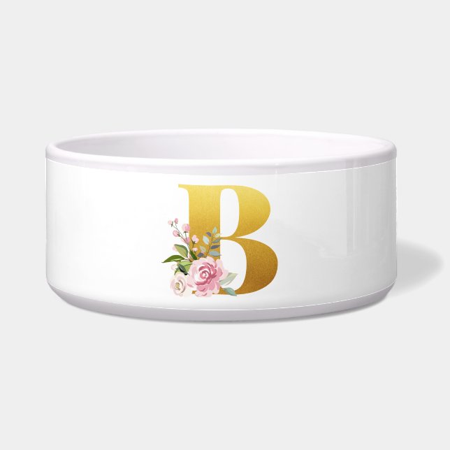 Floral Monogram with Pet Name Initial Letter B Bowl (Front)