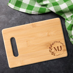 Floral Monogram Wreath Kitchen Charcuterie Engraved Cutting Board