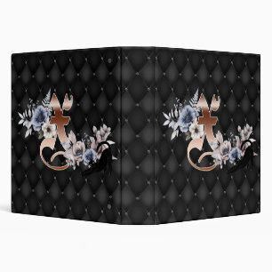 Floral Monogram X Black Cat 3 Ring Binder