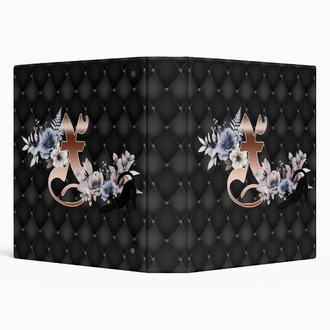 Floral Monogram X Black Cat 3 Ring Binder (Background)