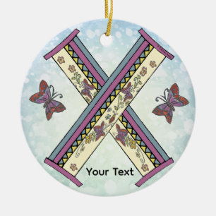 floral Monogram X Ceramic Ornament
