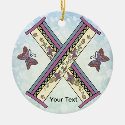 floral Monogram X  Ceramic Ornament