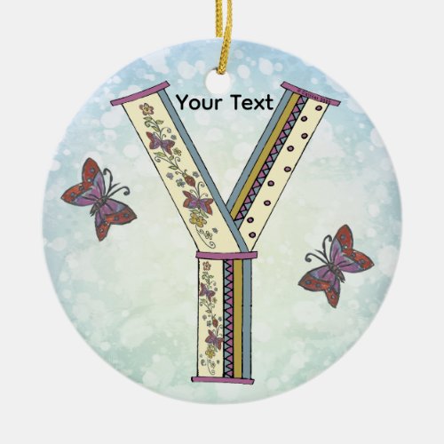floral Monogram Y  Ceramic Ornament