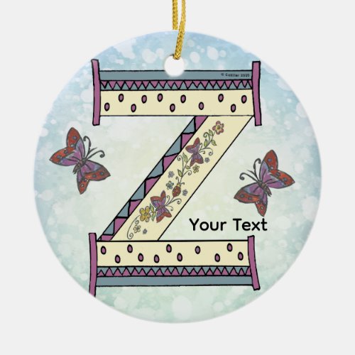 floral Monogram Z Ceramic Ornament