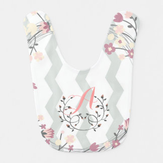 Floral Monograma of feminine roses and chevron Baby Bib