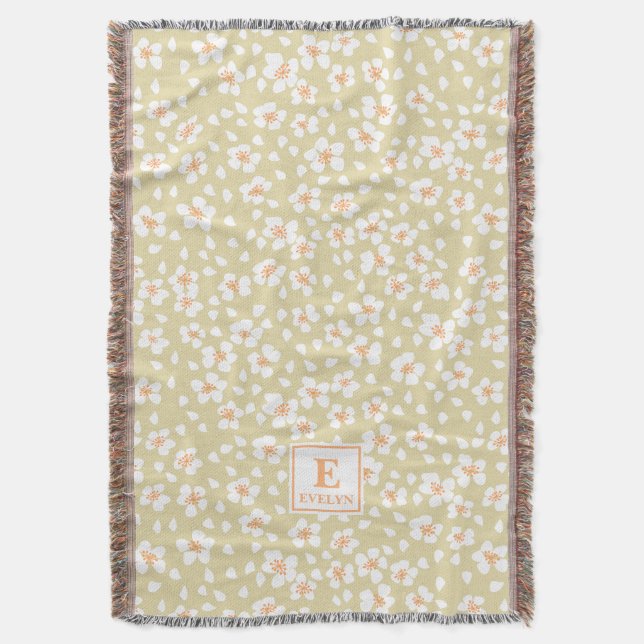 Floral Monogrammed Blanket Custom name (Front Vertical)