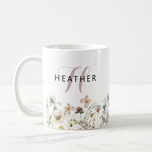 Floral Monogrammed Coffee Mug (Left)