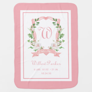 Floral Monogrammed Crest Baby Blanket