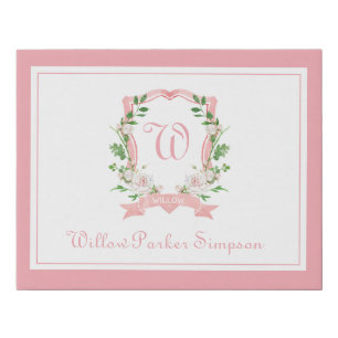 Floral Monogrammed Crest Faux Canvas Print