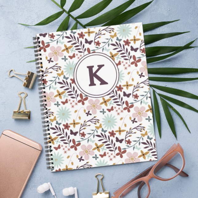 Floral Monogrammed Notebook (A pretty monogrammed notebook for school or journaling,)