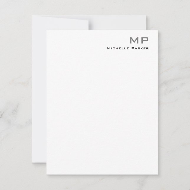 Floral Monogrammed Professional Plain Minimalist Note Card (Front)