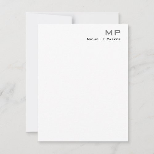 Floral Monogrammed Professional Plain Minimalist Note Card