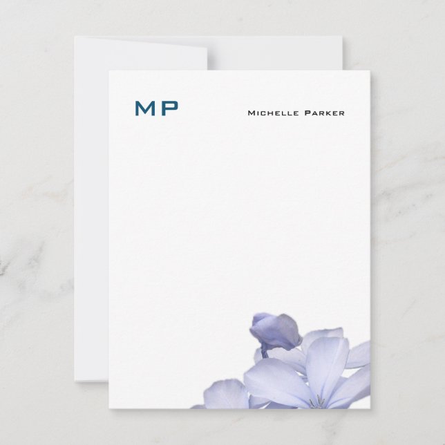 Floral Monogrammed Professional Plain Minimalist Note Card (Front)