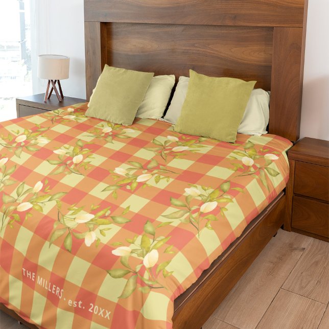 Floral monogrammed rustic orange plaid duvet cover (Creator Uploaded)