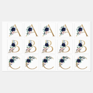Floral monograms A, B, C Kids' Labels
