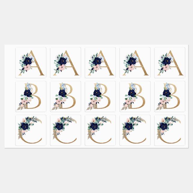Floral monograms A, B, C Kids' Labels (Sheet)