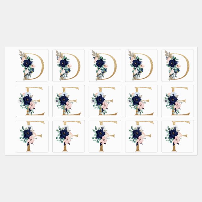 Floral monograms D, E, F Kids' Labels (Sheet)