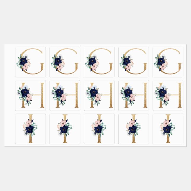 Floral monograms G, H, I Kids' Labels (Sheet)