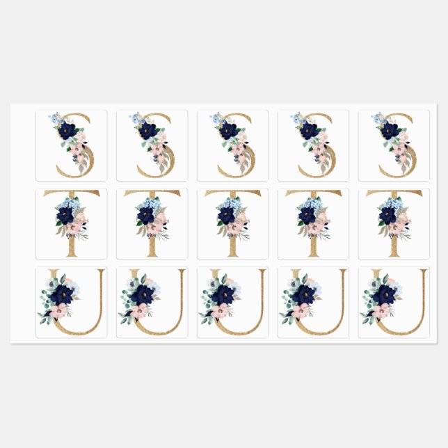 Floral monograms S, T, U Kids' Labels (Sheet)