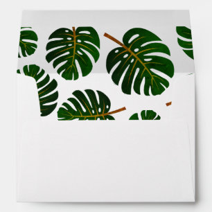Floral Monstera leaf lined wedding envelopes