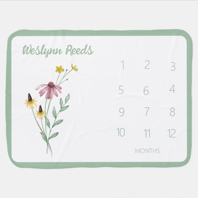 Floral Monthly Milestone Blanket Custom Name (Horizontal)