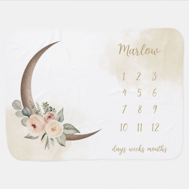 Floral Moon Baby Milestone Blanket  (Horizontal)
