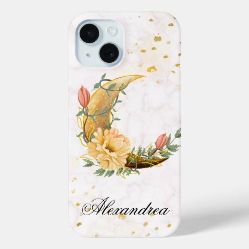 Floral  Moon Beige and Yellow Graphic iPhone 15 Case