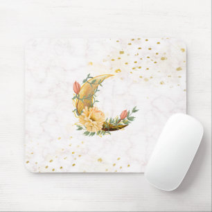Floral Moon, Beige and Yellow Graphic Mouse Pad