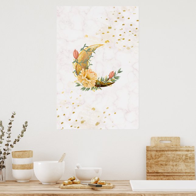 Floral Moon, Beige and Yellow Graphic Poster (Kitchen)