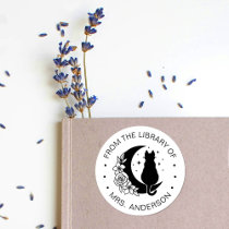 Floral Moon Cat Book Library Teacher Classic Round Sticker
