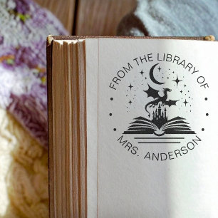 Floral Moon Cat Book Library Teacher Self-inking Stamp