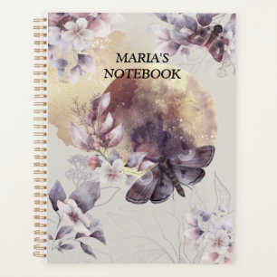 Floral Moon Cat Butterflies watercolor purple Planner