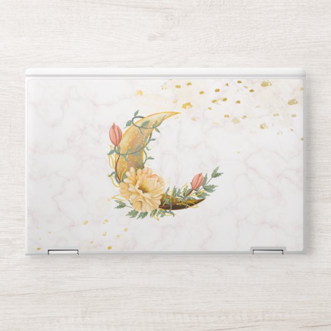 Floral Moon, Elegant Beige and Yellow HP Laptop Skin (Front)