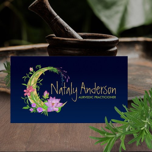 Floral Moon Ornament Business Card