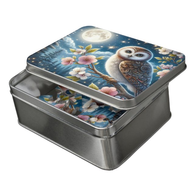 Floral Moon Owl  Jigsaw Puzzle (Lid Open)
