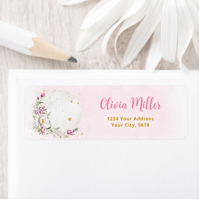 Floral Moon Pink Address Label (Insitu)