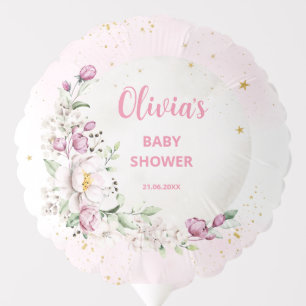 Floral Moon Pink Baby Shower Balloon